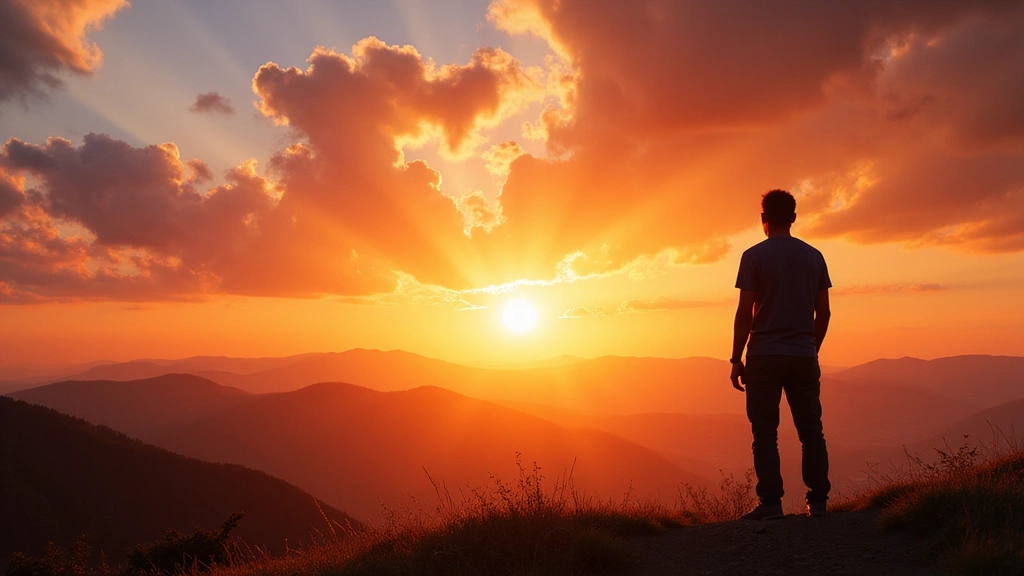 Eine Person, die einen gesunden Lebensstil beginnt und motiviert in den Sonnenuntergang blickt