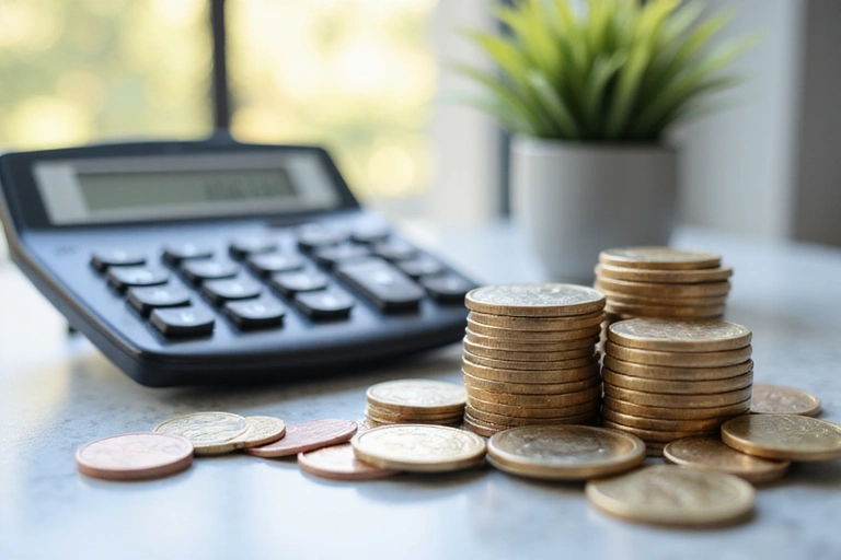 Taschenrechner und Münzen