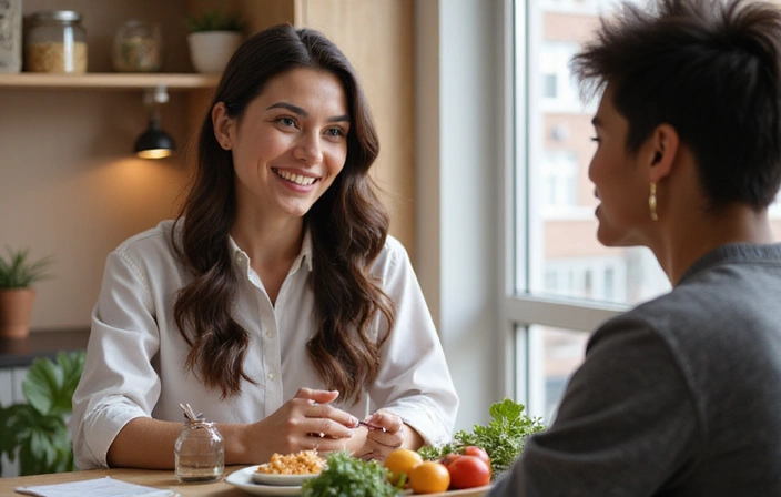 Ernährungsberaterin beim Gespräch mit einem Klienten
